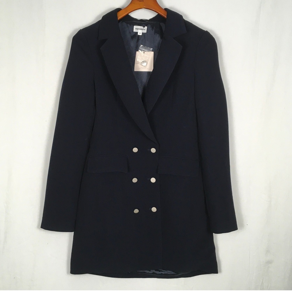 Superdown NWT Madeline Double Breasted‎ Blazer Jacket Dress Size M Navy Blue